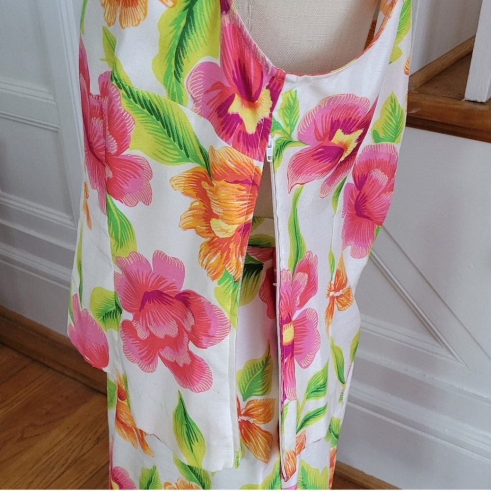 SAG HARBOR Tropical Floral 2 Piece Skirt and Top Set Vintage Size 12 - Picture 3 of 9